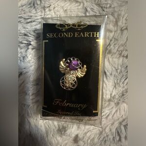 NIB Second Earth birthday pin February layered in 14k gold & sterling silver